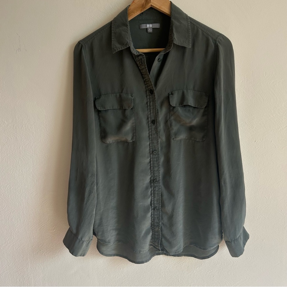 ✨ UNIQLO 100% Silk Utility Blouse - Olive Green - Size M